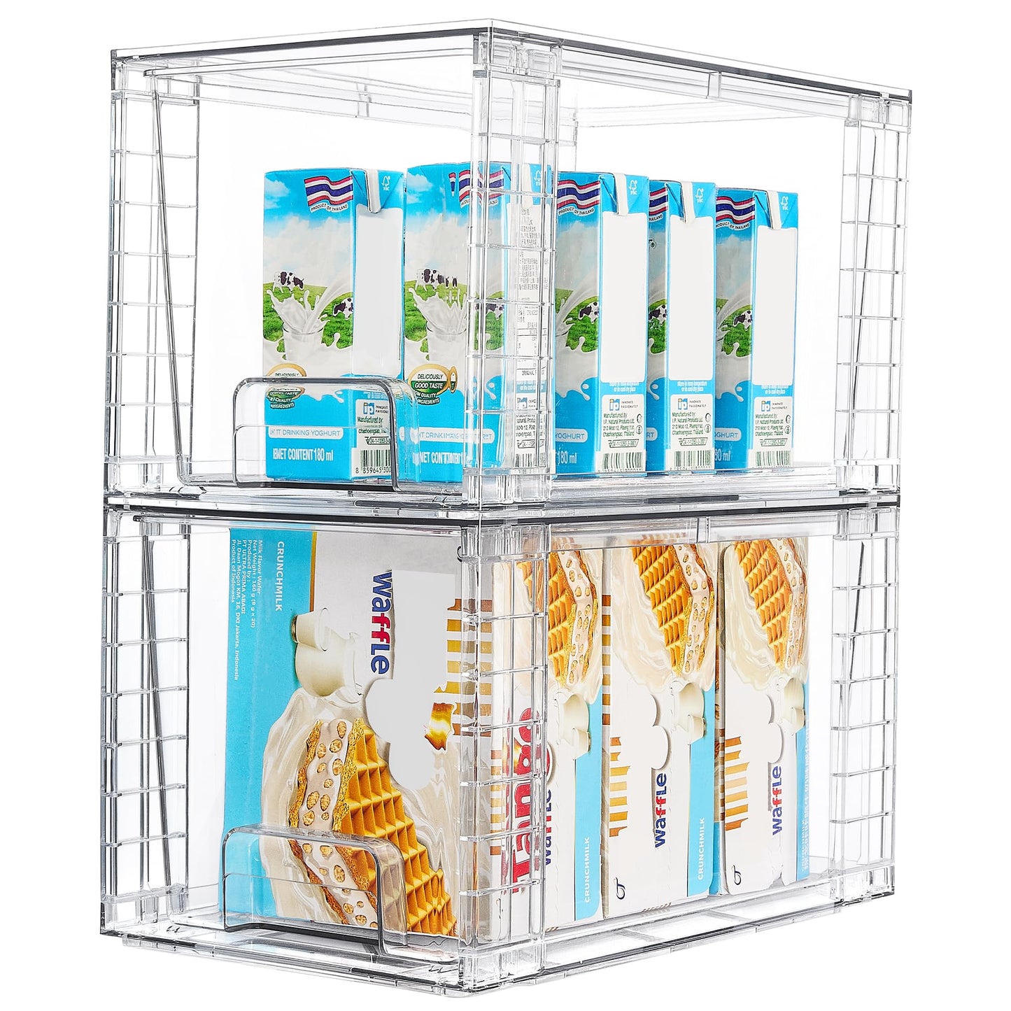 Vtopmart 4Pack Large Stackable Kitchen Pantry Storage Drawers, Clear Organizer Bins with Handles, Acrylic Drawer Organizers for Kitchen Pantry, Bathroom Undersink, Cabinet Organization and Storage