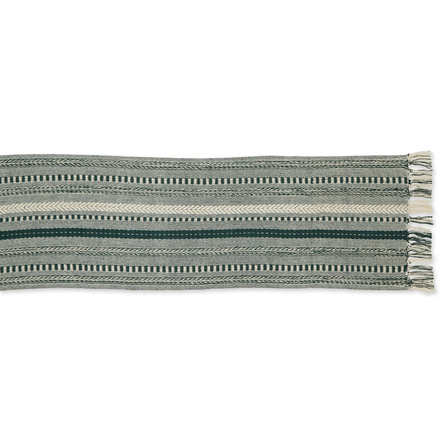 DII Farmhouse Braided Stripe Table Runner Collection, 15x108 (15x113, Fringe Included), Dark Green