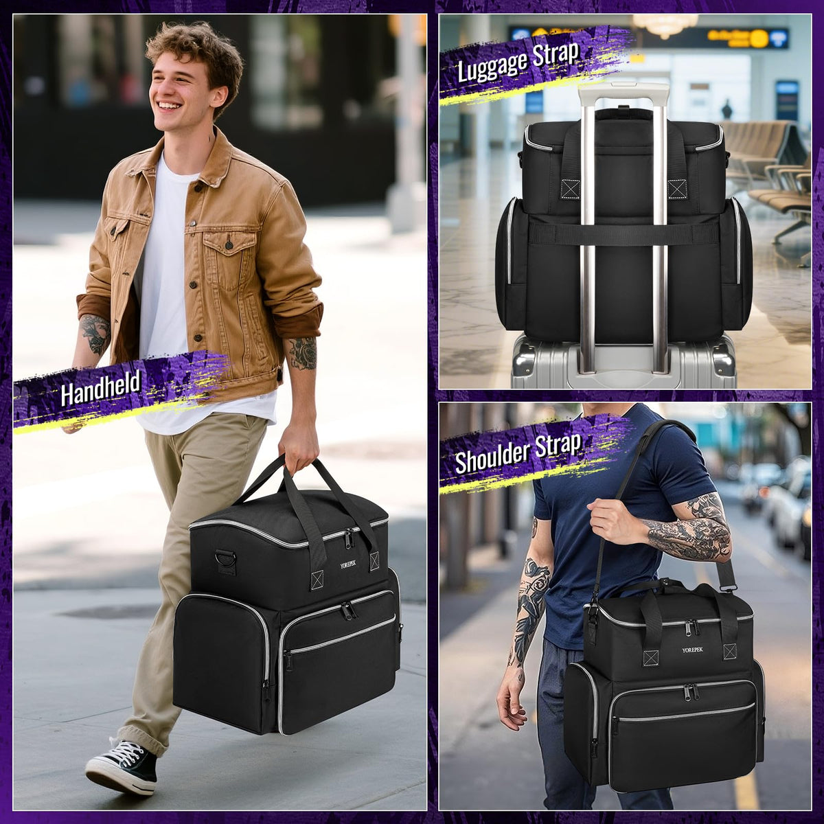 YOREPEK Tattoo Travel Case, Waterproof Tattoo Bag with 2 Removable Organizer Pouches, Adjustable Dividers, Tattoo Carrying Case for Equipment, Supplies, Stencil Printer, Artist Gifts