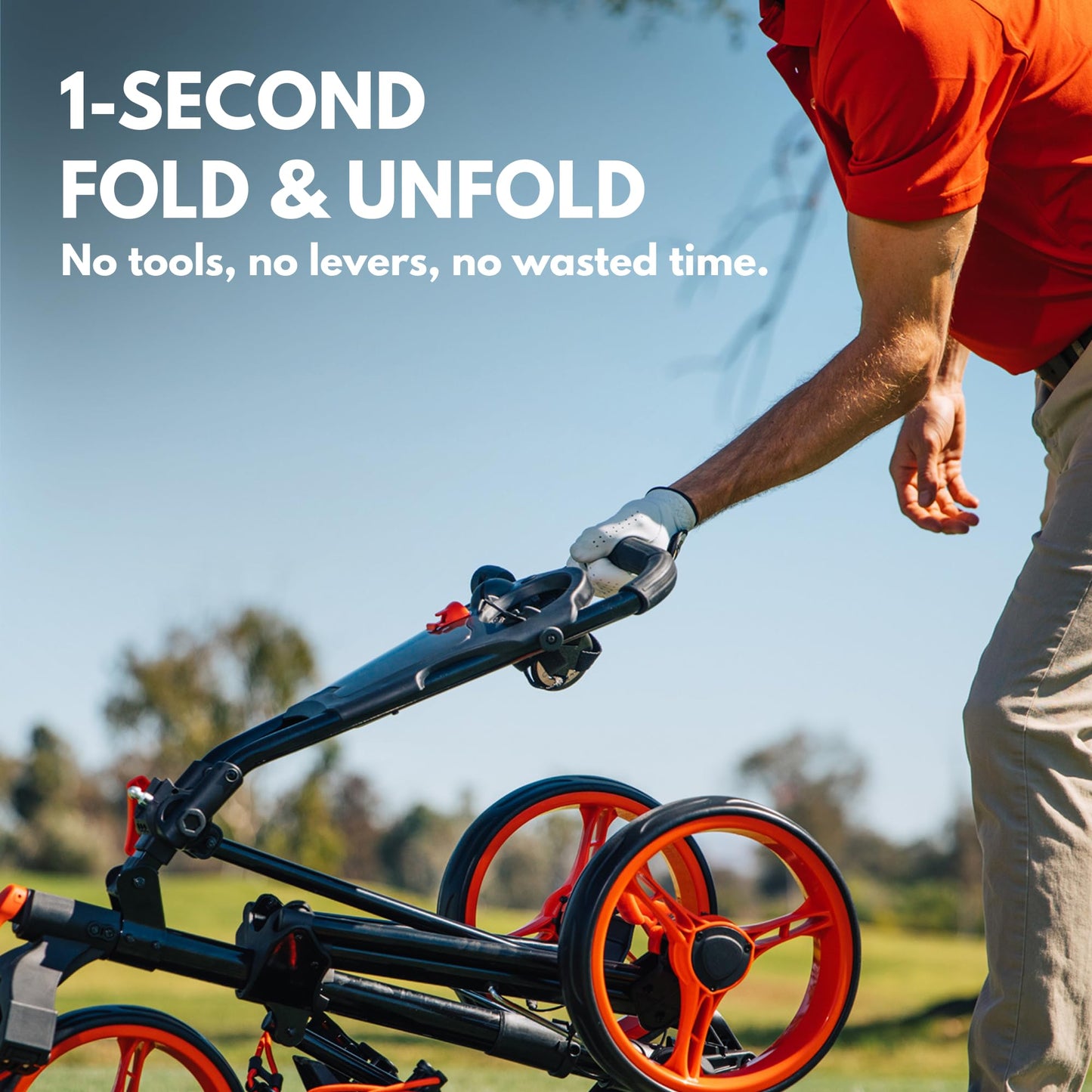 Qwik-Fold 360 Swivel 3 Wheel Push Pull Golf CART - 360* Rotating Front Wheel - ONE Second to Open & Close! (Charcoal/Blue)