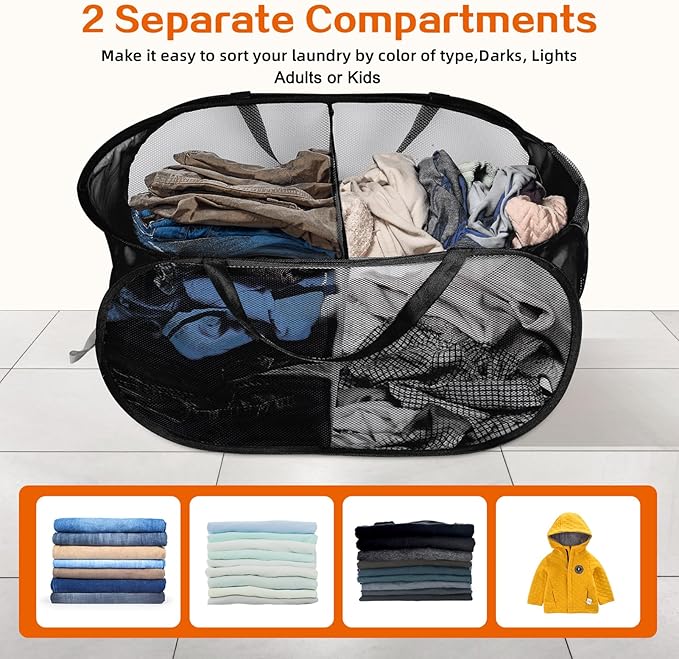Foldable Laundry Baskets, Collapsible Mesh Laundry Hamper, Durable Pop Up