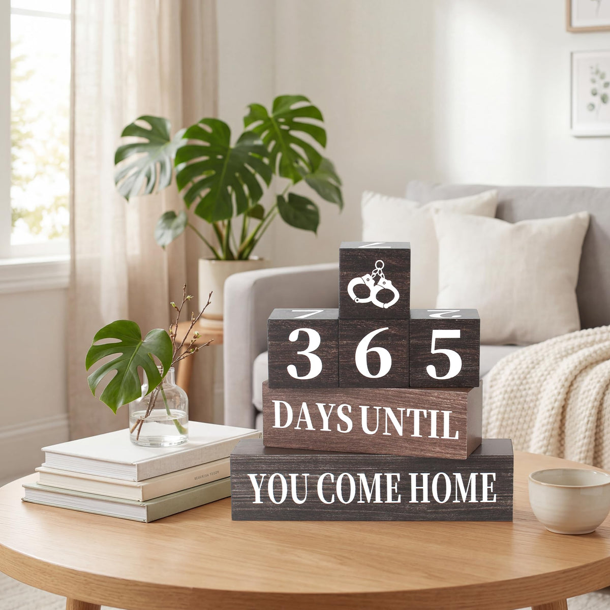 6 Pcs 365 Days Come Home Countdown Wooden Table Decor, Welcome Home Rustic Table Centerpiece Decorations for Home Office Shelf