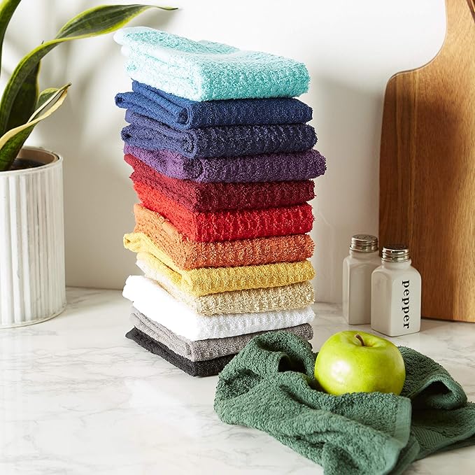 DII Basic Terry Collection Waffle Dishtowel Set, Solid Gray, 4 Piece