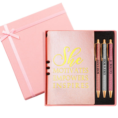Resurhang 5 Pcs Boss Gifts for Women Set Appreciation Gifts for Coworkers Leather Journal Ballpoint Pens with Box Thank You Present for Friends Teacher Female Leader Birthday Bestie (Pink)