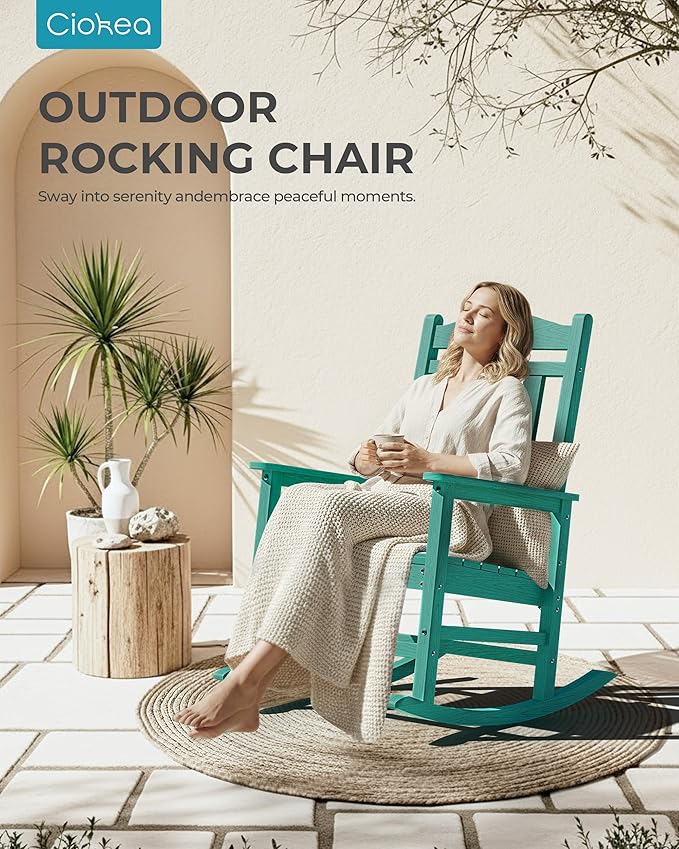 Ciokea Oversized Outdoor Rocking Chairs Set of 4, 380lbs Heavy-Duty Large Patio Rocker, High Back Cozy Porch Chairs, Weather Resistant Patio Rocking Chairs for Outside, Fire Pit, Deck, Aruba Blue