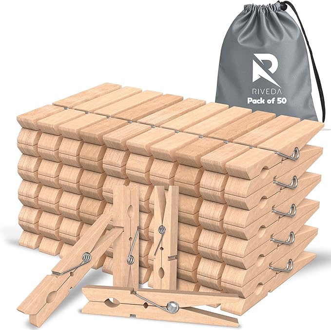 RIVEDA 50pcs Wooden Clothes Pins