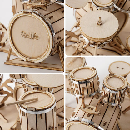 Rolife 3D Wooden Puzzles Drum kit Craft Model Kits for Adults to Build Musical Instruments Birthday Gift for Family and Friends 246 Pieces, Drum kit