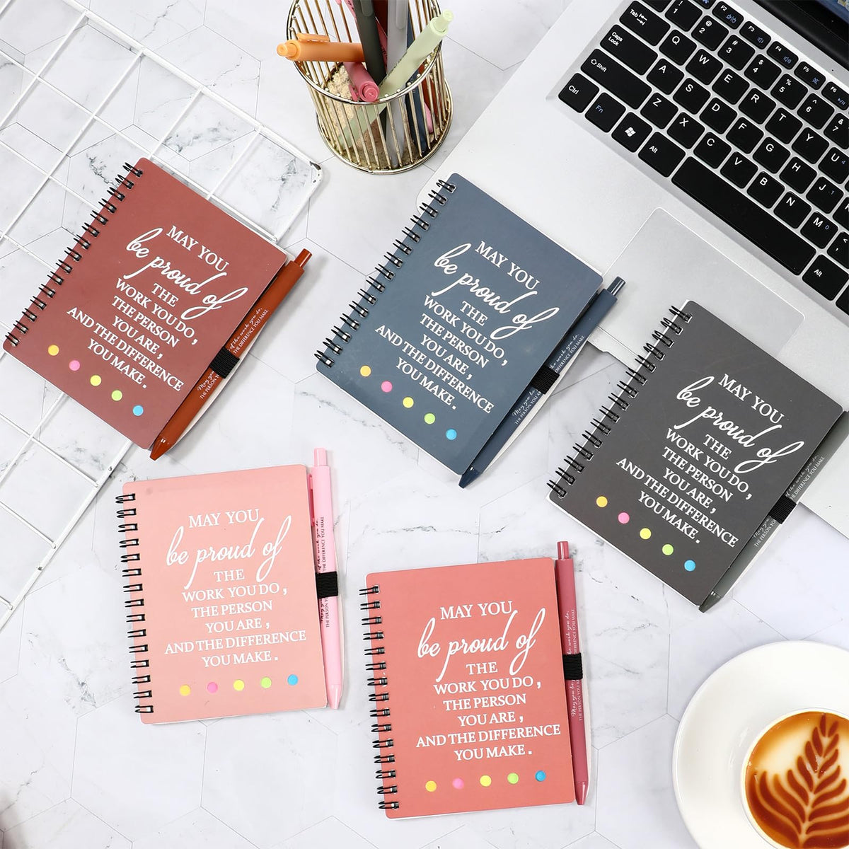 Resurhang 48 Pcs/24 Set Employee Appreciation Gift for Coworkers Staff Teacher Positive A6 Spiral Journal Notebook with Pen for Team Volunteer Week Lab Week(Fresh Color,May You)