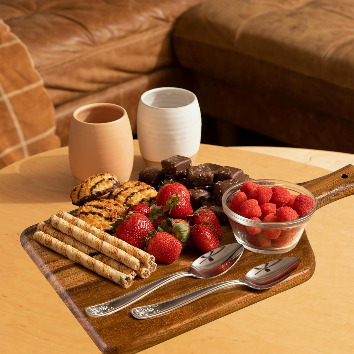 SOFE Walnut Wood Cutting Board with Handle, Rectangle Cheese Serving Board, Wooden Chopping Board Kitchen Charcuterie Board, Decorative Trays for Serving Food Bread Fruit Snack Meat, 15" X 8.7"