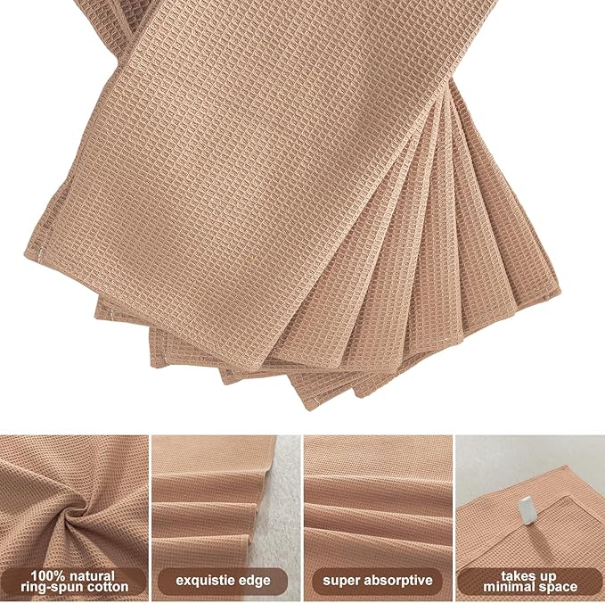 QUILTINA Dish Towels Set, 100% Cotton Waffle Weave Kitchen Towels 6 Pack