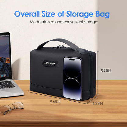 LENTION Premium Electronics Organizer Case with Handle, Large Multi-Compartment Travel Tech Bag for Tablet, Macbook Chargers, Cables, AirPods, Hard Drive Case Waterproof Travel Accessory(M372 Black)