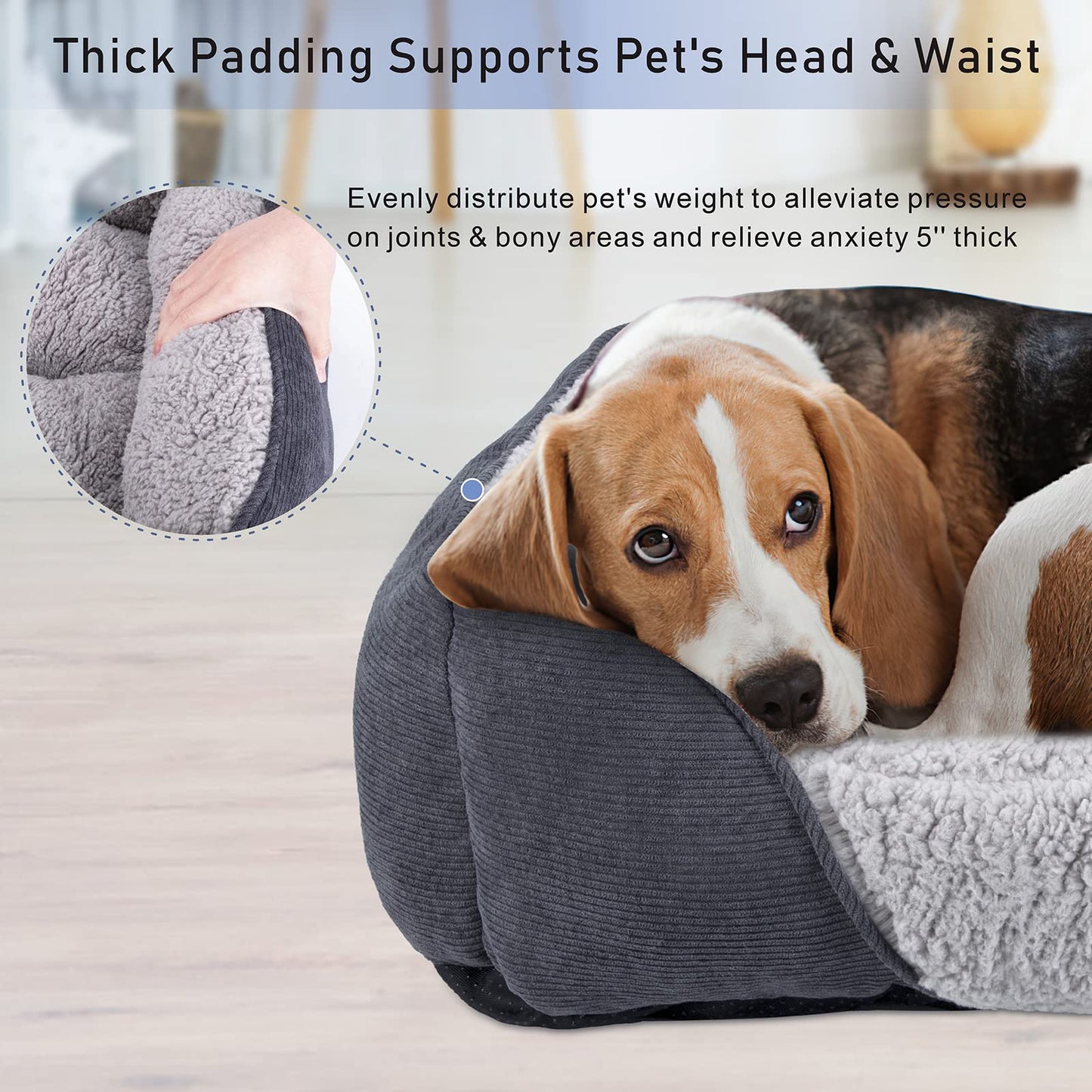 JOEJOY Extra Large Dog Sofa Bed, Waterproof Lamb Fleece PP Cotton XL Dog Bed With Nonskid Bottom, Washable Grey Dog Bed For Large Labrador, German Shepherd, 89x64x23cm