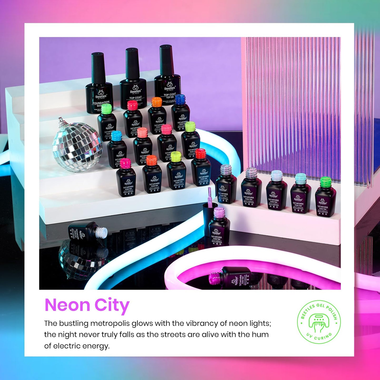 Beetles Gel Polish Set, Halloween Neon Kit 20 Colors Gel Nail Polish with 3Pcs Base Gel Top Coat Hot Pink Orange Blue Magenta Lemon Green Colors Soak Off UV Manicure Rainbow Nail