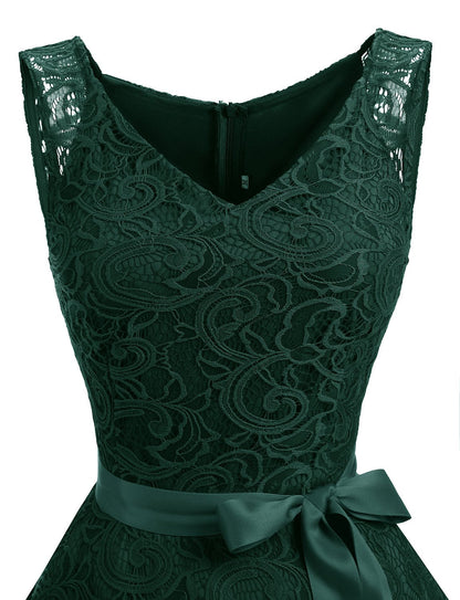 Dressystar 0010 Women Floral Lace Bridesmaid Party Dress Short Prom Dress V Neck Dark Green S