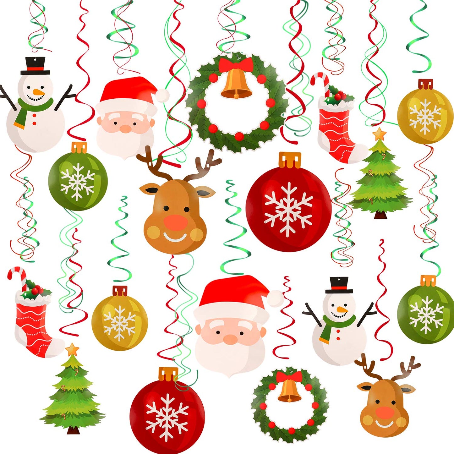 Konsait Christmas Hanging Swirl Decoration Kit(32pcs), Merry Christmas Swirls Garland Xmas Tree Snowman Socks Santa Foil Hanging Ceiling for Xmas Winter Wonderland Holiday Party Decor Supplier