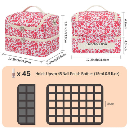CUBETASTIC Nail Polish Organizer, Nail Supplies Storage Case Holds 45 Bottles Nail Polish & Nail Lamp, Travel Nail Tech Carrying Bag, Nail Kit Bag For Nail Stuff & Manicure Tools