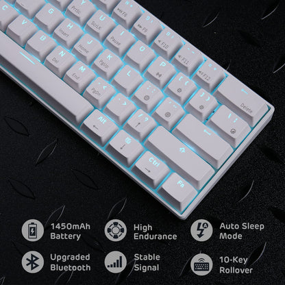 RK ROYAL KLUDGE RK61 Wireless 60% Triple Mode BT5.0/2.4G/USB-C Wired Mechanical Gaming Keyboard, Compact 61 Keys Bluetooth Mechanical Keyboard with Software (Hot Swappable Blue Switch, White)
