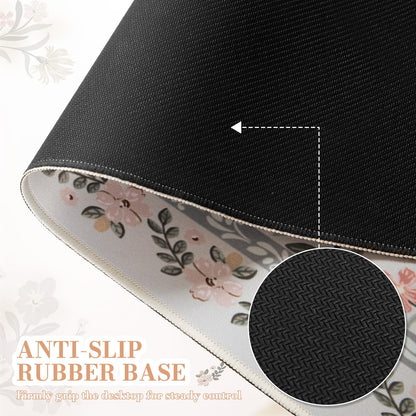 iCasso Desk Matt for Desktop, Cute Desk Pad Mat, XXL Large Mouse Pad, Anti-Slip Big Mousepad with Stitched Edges, Keyboard Pad for Computer(Gray Floral)