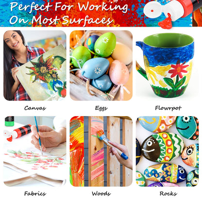 Caliart 24 Colors Acrylic Paint Set with 12 Brushes, Art Craft Paints Gifts Trendy Stuff for Adults Artists, Halloween Pumpkin Canvas Ceramic Rock Eggs Painting Kit Art Supplies
