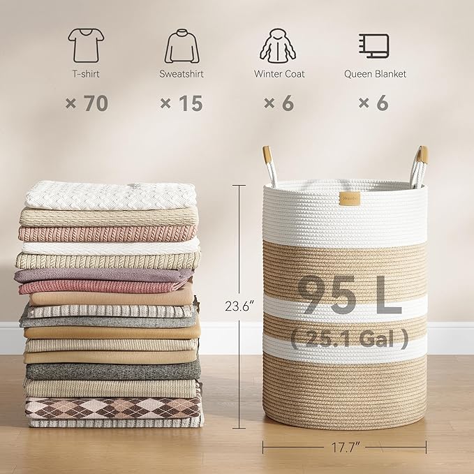 95L Striped Laundry Hamper