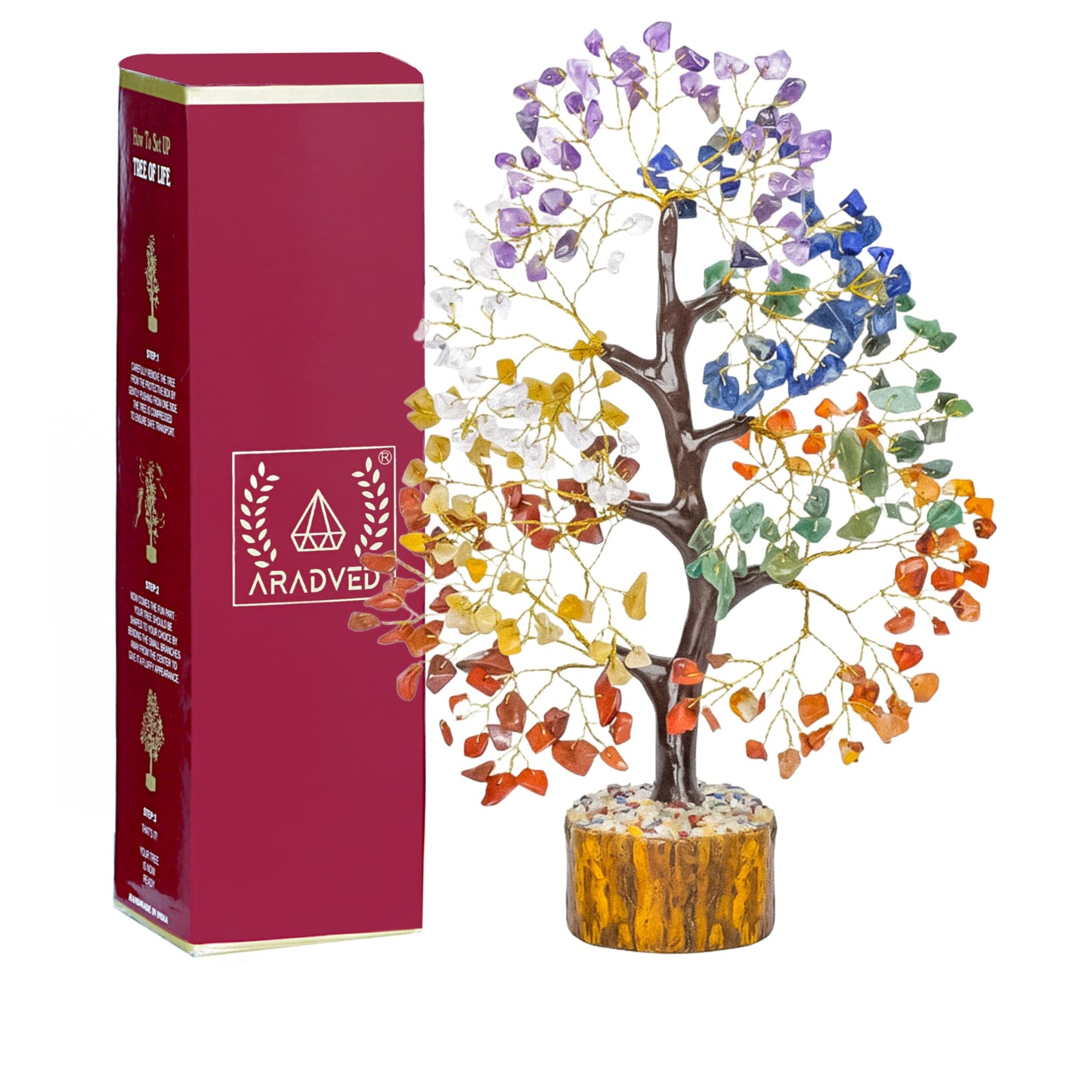 ARADVED 7 Chakra Crystal Tree of Life - Handmade Feng Shui Bonsai for Positive Energy & Spiritual Healing - Unique Gemstone Decor & Meditation Gifts for Women, Mom, Home & Office