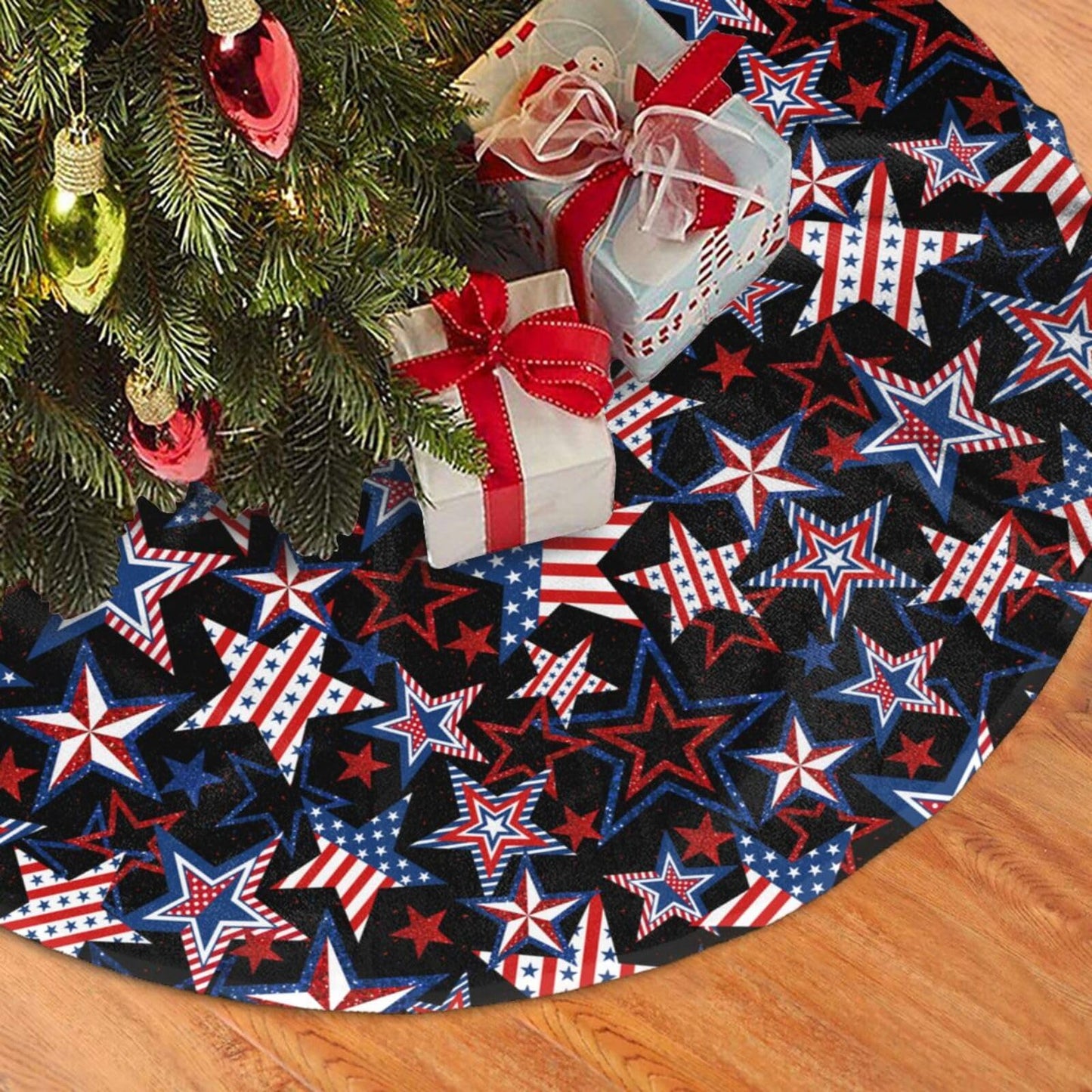 4th of July Patriotics American Veterans Day Christmas Tree Skirt Memorial Day Xmas Tree Mat Halloween Christmas Tree Ornaments Decorations Holiday Party Indoor Outdoor 30"