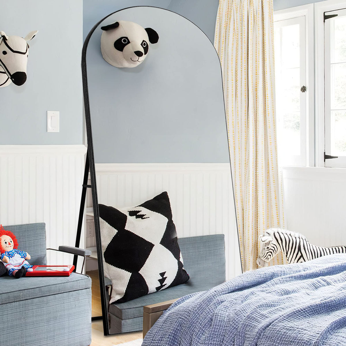 Trvone Arched Full Length Mirror, Wooden Thin Fram,71"x28"Full Body Mirror, Hanging or Leaning Against Wall, Bedroom Mirror, Floor Mirror, Dressing Mirror, Black