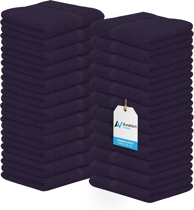 Avalon Towels Cotton Washcloths 24-Pack – 12 x 12 Inch Plum Super Soft &