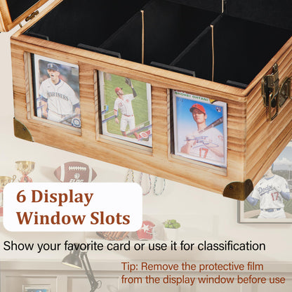 Poyilooo Graded Card Storage Box with Display Window, Wood Card Case for 140+ Cards PSA BGS FGS & SGC, Sports Cards Trading Cards, Graded Card Slab Carrying Case, Christmas Gifts (Carbonized Brown)