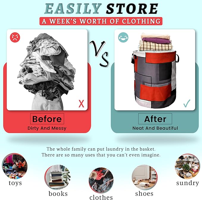 Red Grey Geometry Laundry Basket Foldable