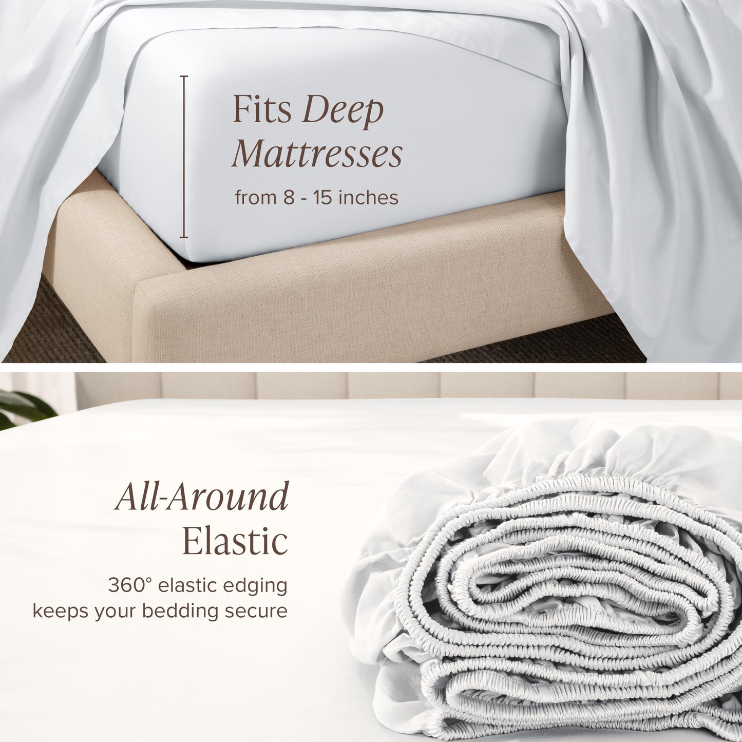 Bare Home 100% Organic Cotton Sateen Fitted Sheet - 400 Thread Count - Smooth Sateen Weave - Breathable & Cooling - Hotel Luxury - Durable Fitted Sheet - Deep Pocket (King, White)