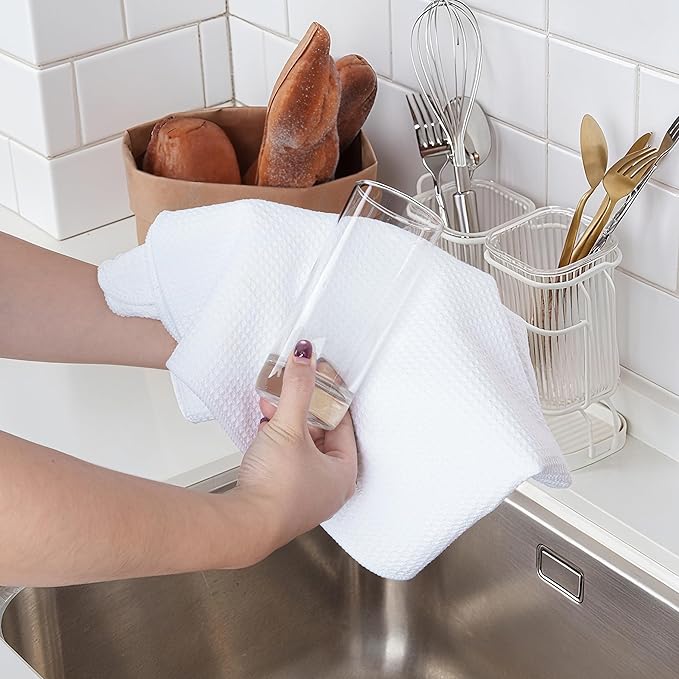 POLYTE Premium Microfiber Kitchen Dish Hand Towel Waffle Weave 12 Pack