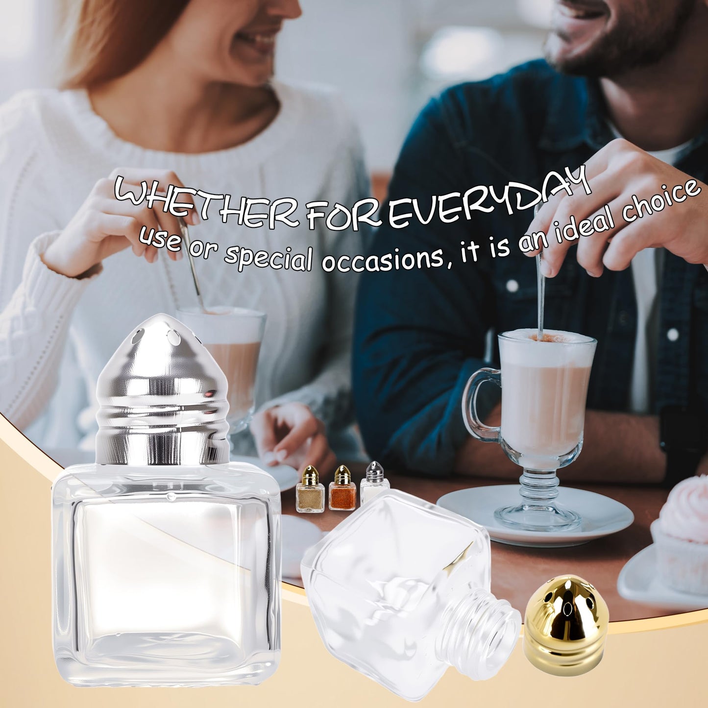 60 Pcs Mini Salt and Pepper Shakers 0.5 oz Glass Cube Clear Spice Shaker with Lid for Home Kitchen Restaurant Seasonings Powdered Sugar Salt Wedding Party (Color Set 1)