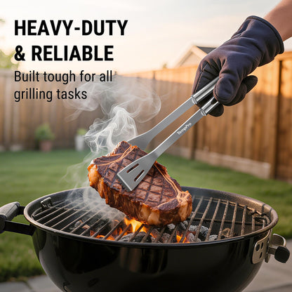 TempPro Grilling Accessories Grill Set with Spatula, Fork, Brush & Tongs, Heavy Duty Stainless Steel Grill Tools for Camping Burger, BBQ Accessories for Men Dad Him (Previously ThermoPro)