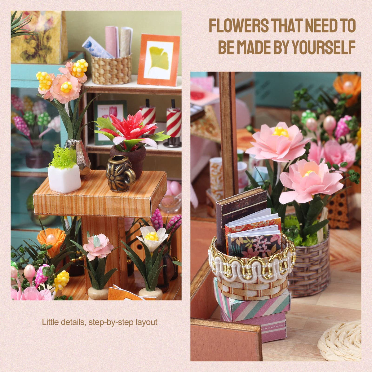 Insgen Greenhouse Booknook Kit, DIY Miniature Flower Dollhouse Building Set