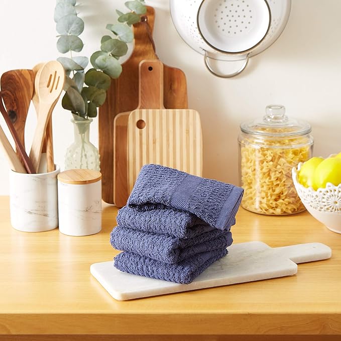 DII Basic Terry Collection Waffle Dishtowel Set, Solid French Blue, 4 Piece