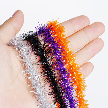 Tongcloud 4 Rolls Halloween Metallic Tinsel Garland - Glitter Ribbon (Orange, Purple, Black, Silver, 9.8ft x 0.7in)