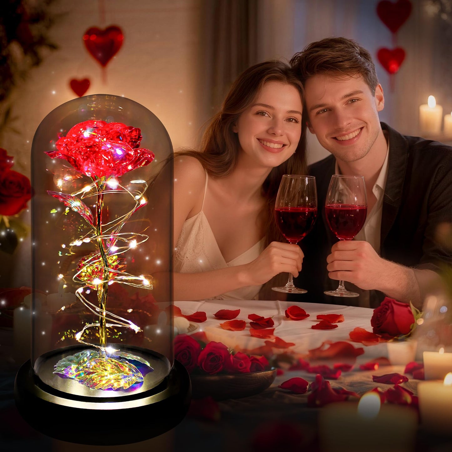 Childom Valentines Day Rose Gifts for Her,Birthday Gifts for Women Mom Mothers Day,Flowers for Delivery Prime,Red Light Up Rose in A Glass Dome,Anniversary Valentines Rose Gift for Wife Daughter