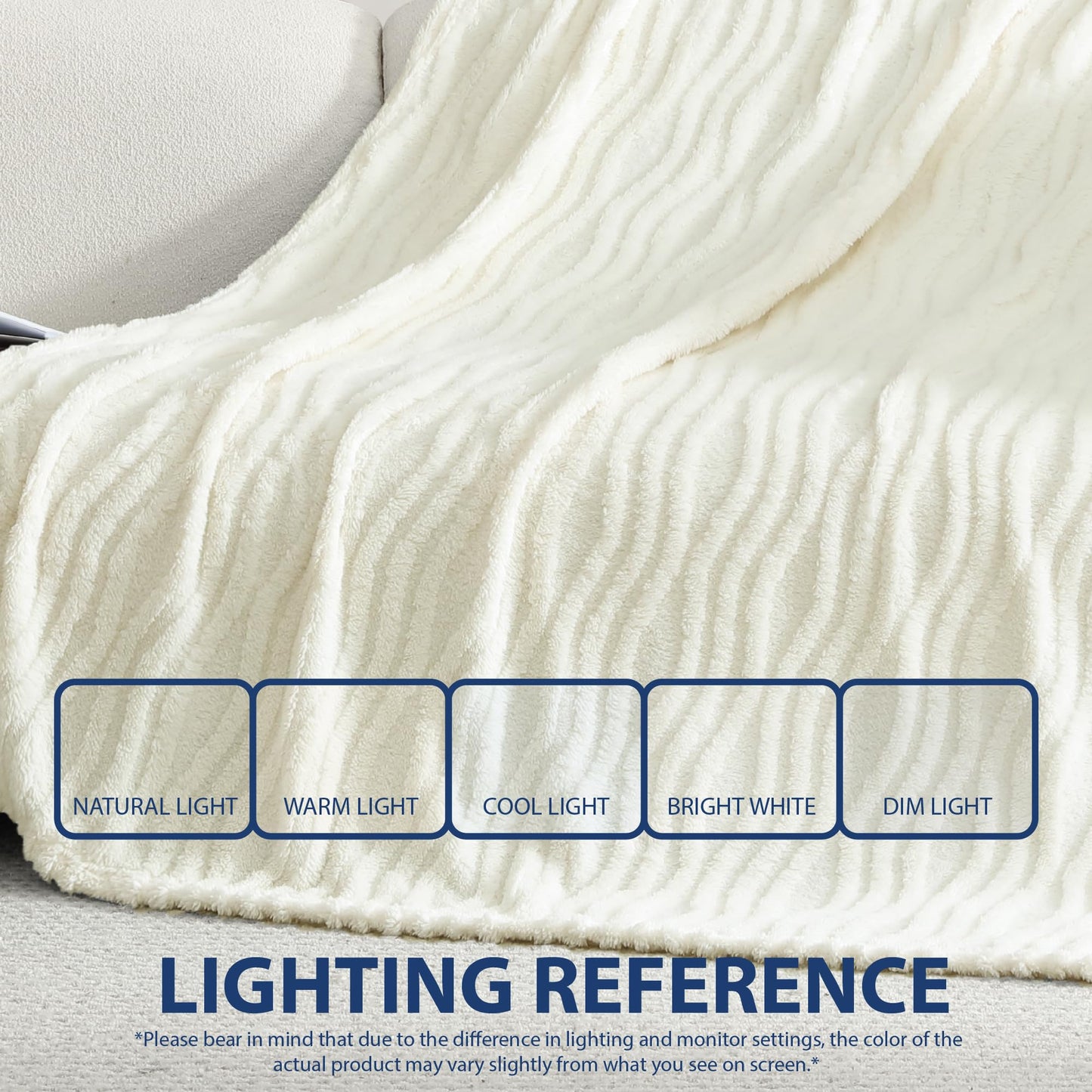 Cozy Ultra Soft Patterned Jacquard Plush 50" x 70" Throw Blanket, Fuzzy Blanket for Bedroom Living Room Sofa Couch, Lightweight & Warm for All Seasons, Machine Washable, Wave, Coconut Milk