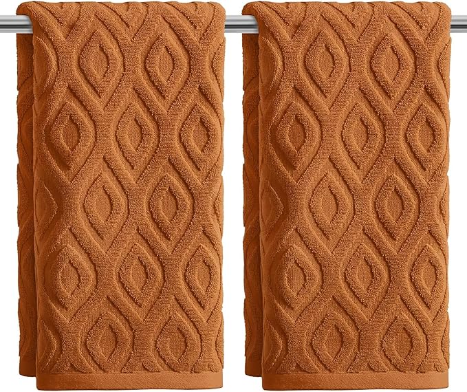 Artoid Mode 2 Pcs Caramel 3D Diamond Grid Jacquard Hand Towels