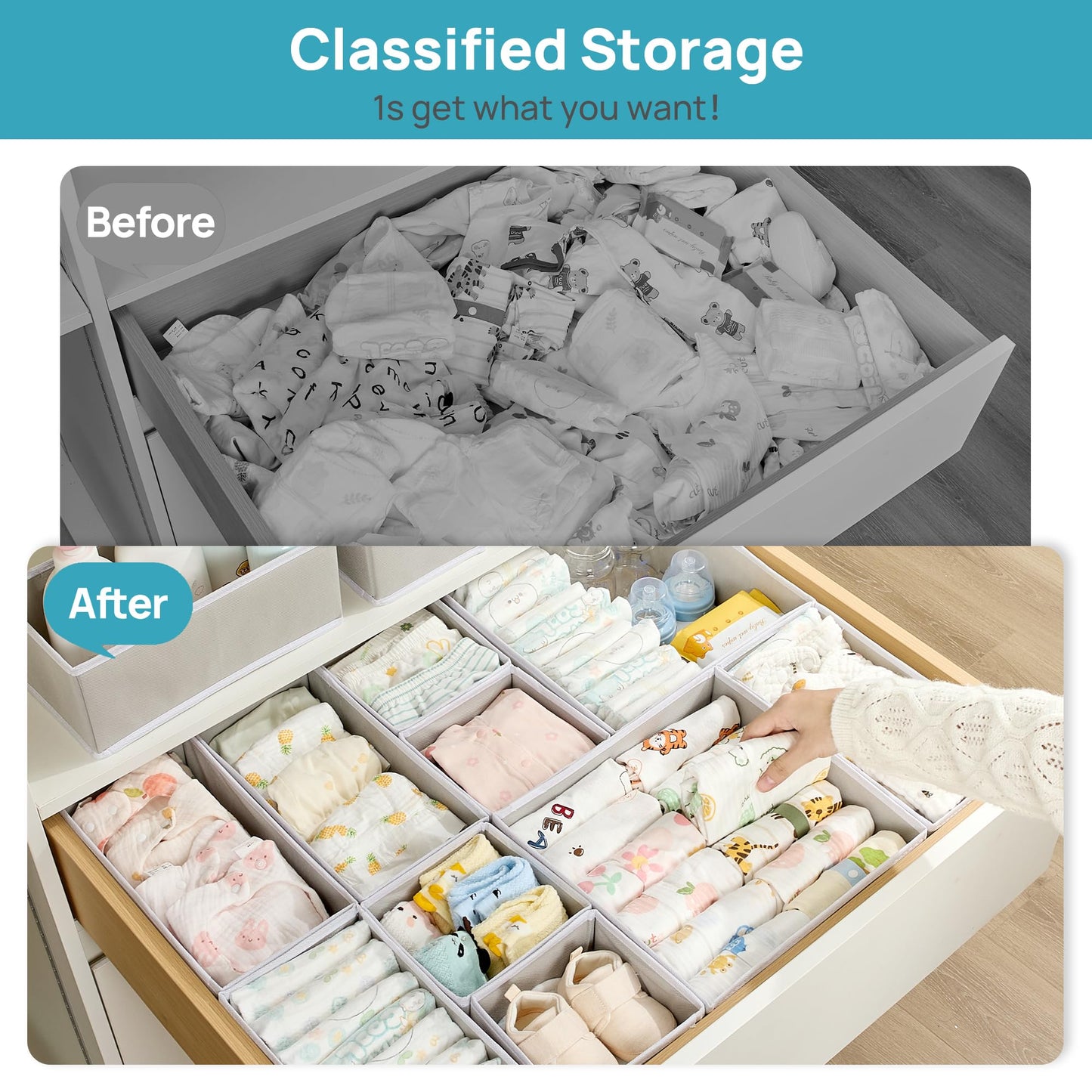 Vtopmart 18 Pack Baby Clothes Organizer, Dresser Drawer Organizer for Baby Clothing, Foldable Fabric Closet Drawer Storage Bins, Dresser Dividers for Bra, Socks, Ties, Scarf