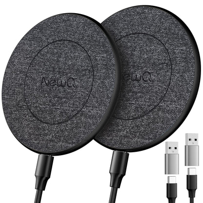 NewQ Wireless Charger, 15W Max Wireless Charging Pad for iPhone 17 16 15 14 13 12 11Mini/SE/Pro/Max/Plus, Samsung Galaxy S23/S22/S21/S20/S10/S9/S8/S7/Note20/10/9/8, Air Pods/Pro/Galaxy Buds/+, 2 Packs