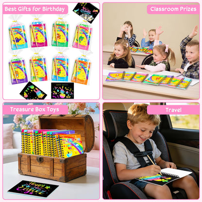 24Pack Rainbow Scratch Notebook Party Favor For Kids 4-8 8-12 Scratch Art Paper Basket Stuffers, Easter Coloring Books Classroom School Exchange Prizes Girl Toys Boy Students Toddlers Goodie Bags