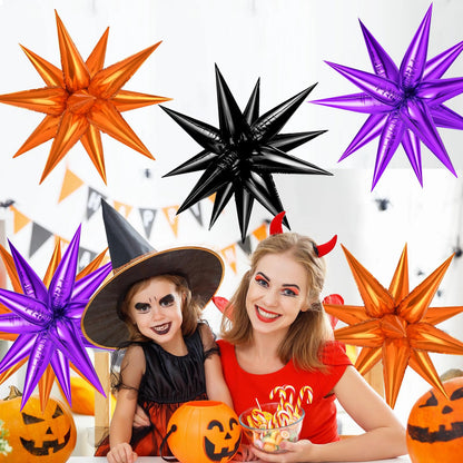 Purple and Black Orange Star Balloons, 72PCS Large 26 Inch Halloween Foil Balloon, Metallic Cone Mylar Spike Balloons Firework Balloon for Halloween Xmas Birthday Photo Props