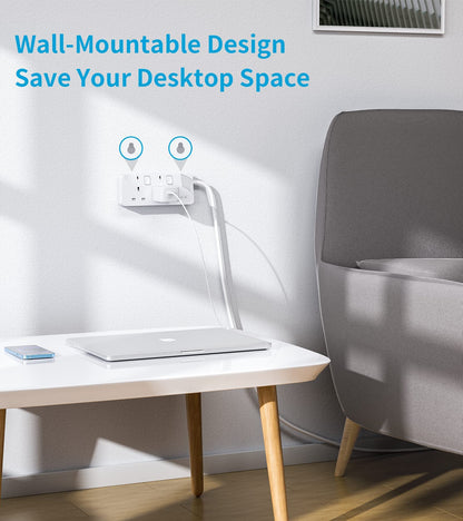 PIBEEX Extension Lead 2 Way Plug Sockets with Individual Switches Wall Mountable Power Strip 1.5M Extension Cable 13A Fused UK Plug 3250W
