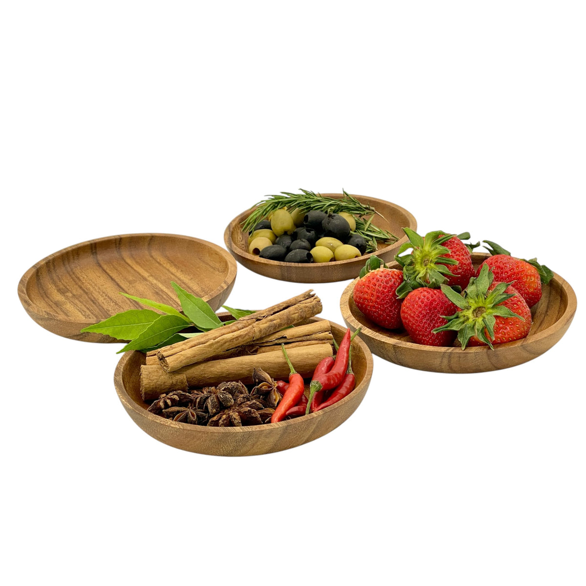 WRIGHTMART Acacia Wooden Plates Set of 4 – 6” Round, 1 Inch Thick Solid Wood Dessert, Snack & Side Plates, Handcrafted Natural Tableware for Appetizers, Bread, Small Portions