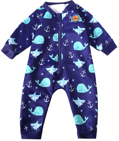 Swimbubs Baby Swimming Warm Suit Boys Fleece Lined Wetsuit Girls UV UPF50 Sun Protection Swimsuit (2-3 Years, Blue Whale)