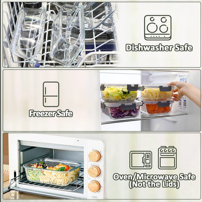 [10-Pack]Glass Meal Prep Containers -MCIRCO Food Storage Containers with Lifetime Lasting Snap Locking Lids, Airtight Lunch Containers, Microwave, Oven, Freezer and Dishwasher