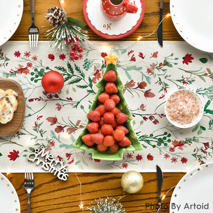 Artoid Mode Floral Leaves Christmas Table Runner, Wild Flowers and Grasses Winter Kitchen Dining Table Decoration for Home Party Decor 13x72 Inch