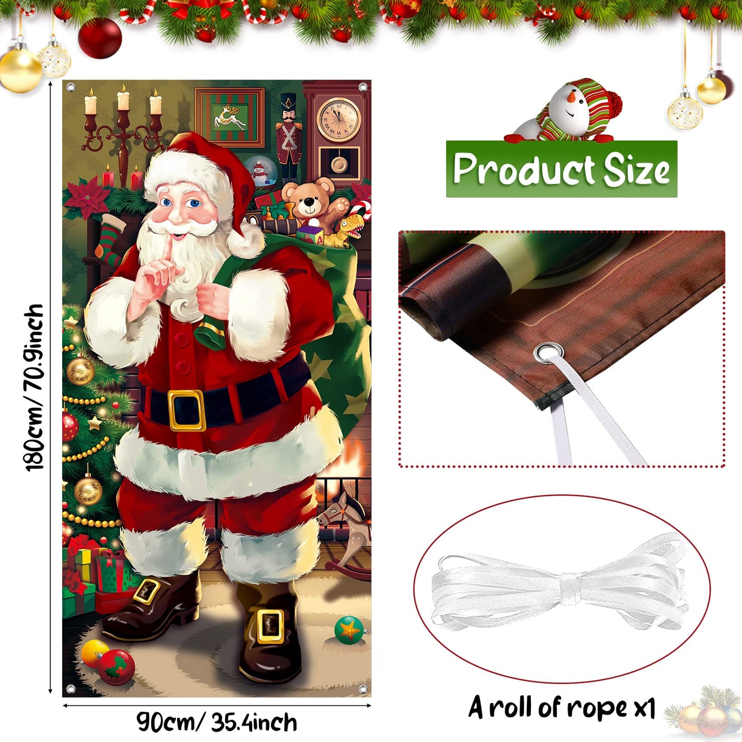 Christmas Door Cover Decoration Santa Claus Front Door Cover Xmas Hanging Banner Santa Background for Home Holiday Christmas Decoration